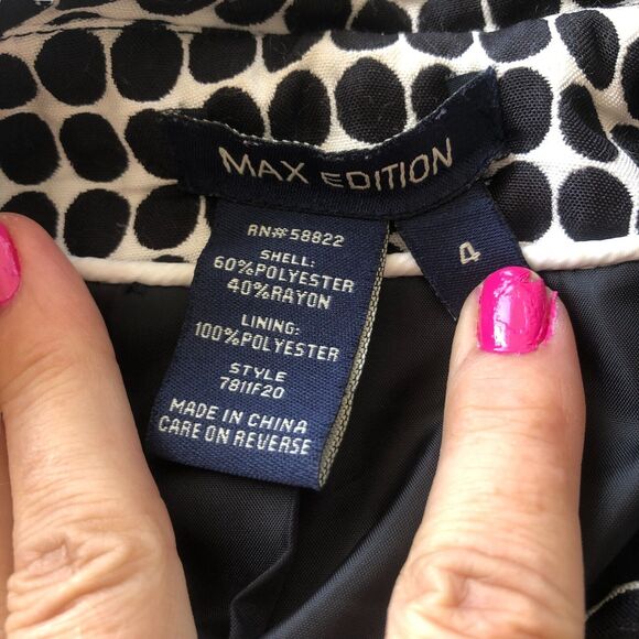 Max Edition Classic Black‎ And White Polka Dot Long Line Coat Jacket | Size 4 - Picture 10 of 15